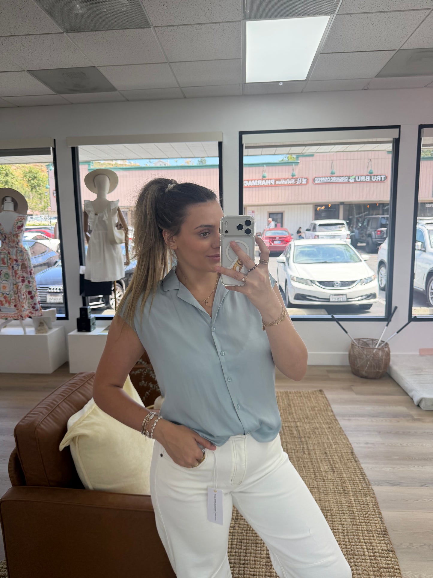 Button Down Cap Sleeve