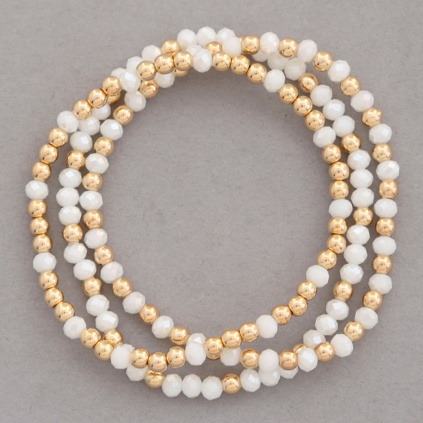 White and Gold Stretchy Bead Bracelet