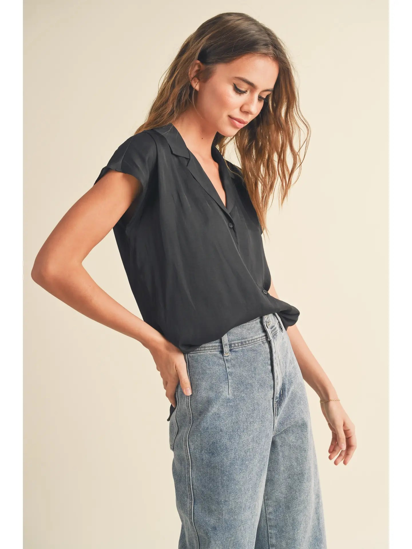 Button Down Cap Sleeve