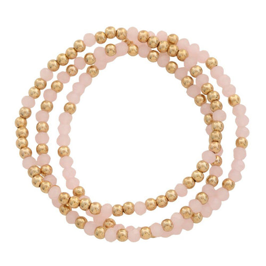 Pink and Gold Stretchy Bead Bracelet