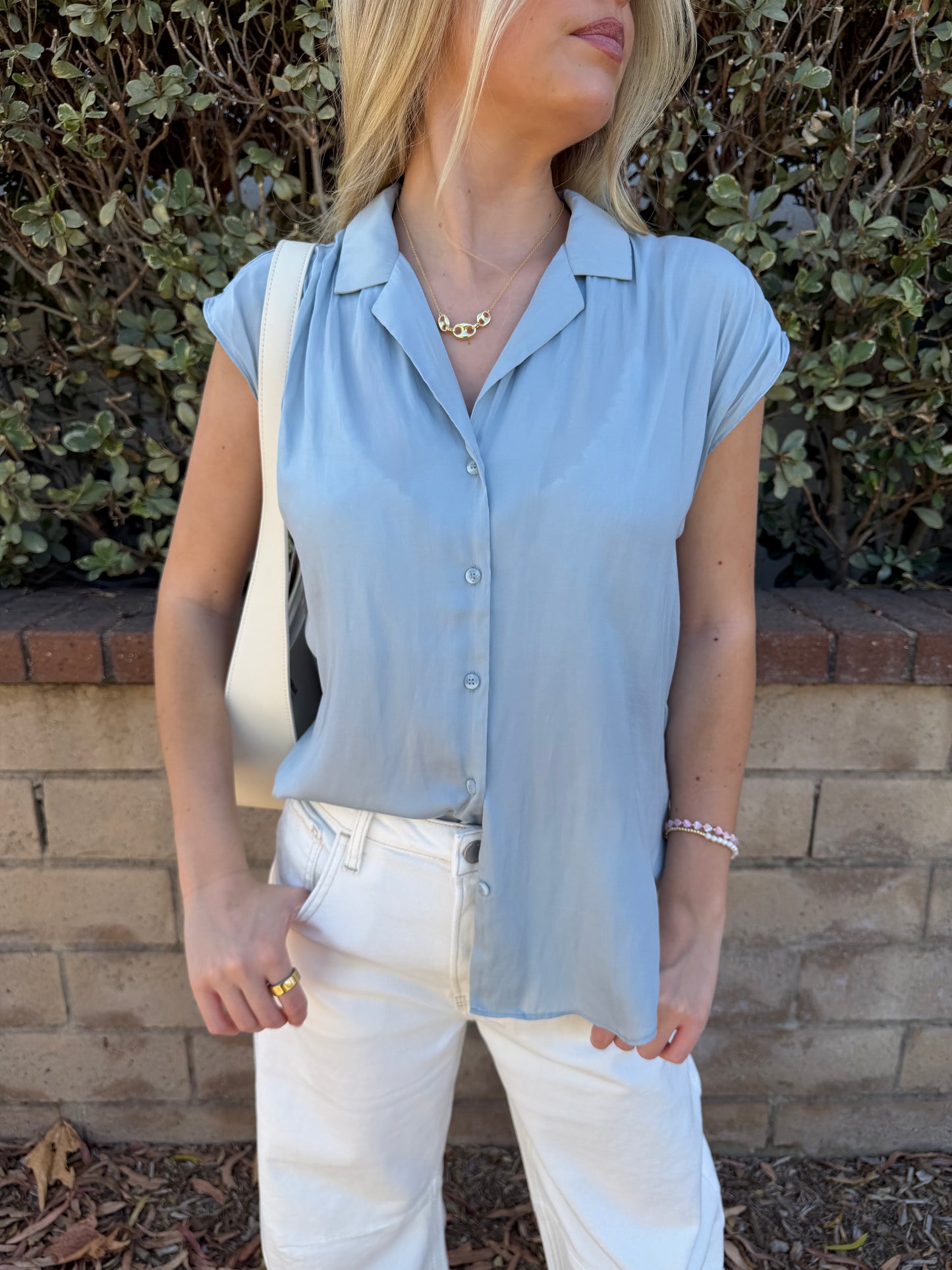 Button Down Cap Sleeve