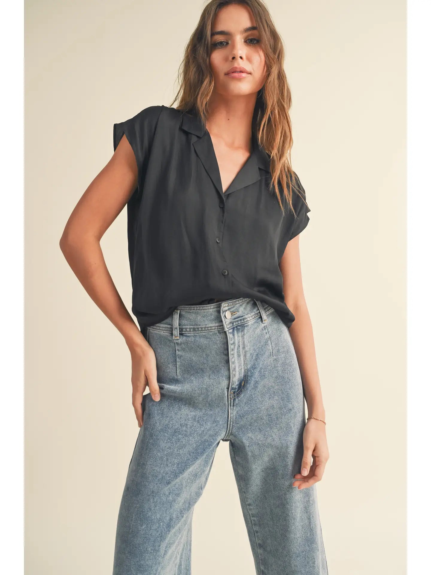 Button Down Cap Sleeve